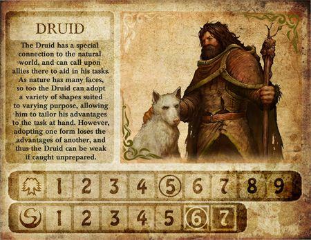 Druidin hahmolomake. Kuva: Victory Point Games