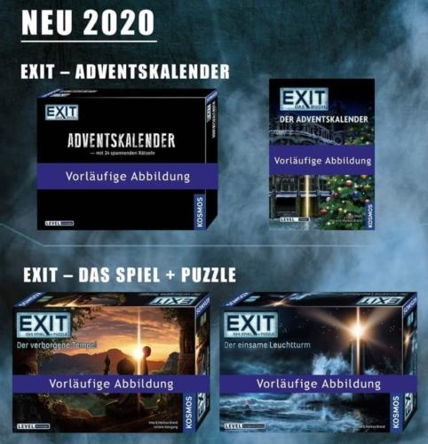 Exit-sarjan uutuuksia 2020: joulukalenterit ja peli+palapeli. Kuva: Kosmos