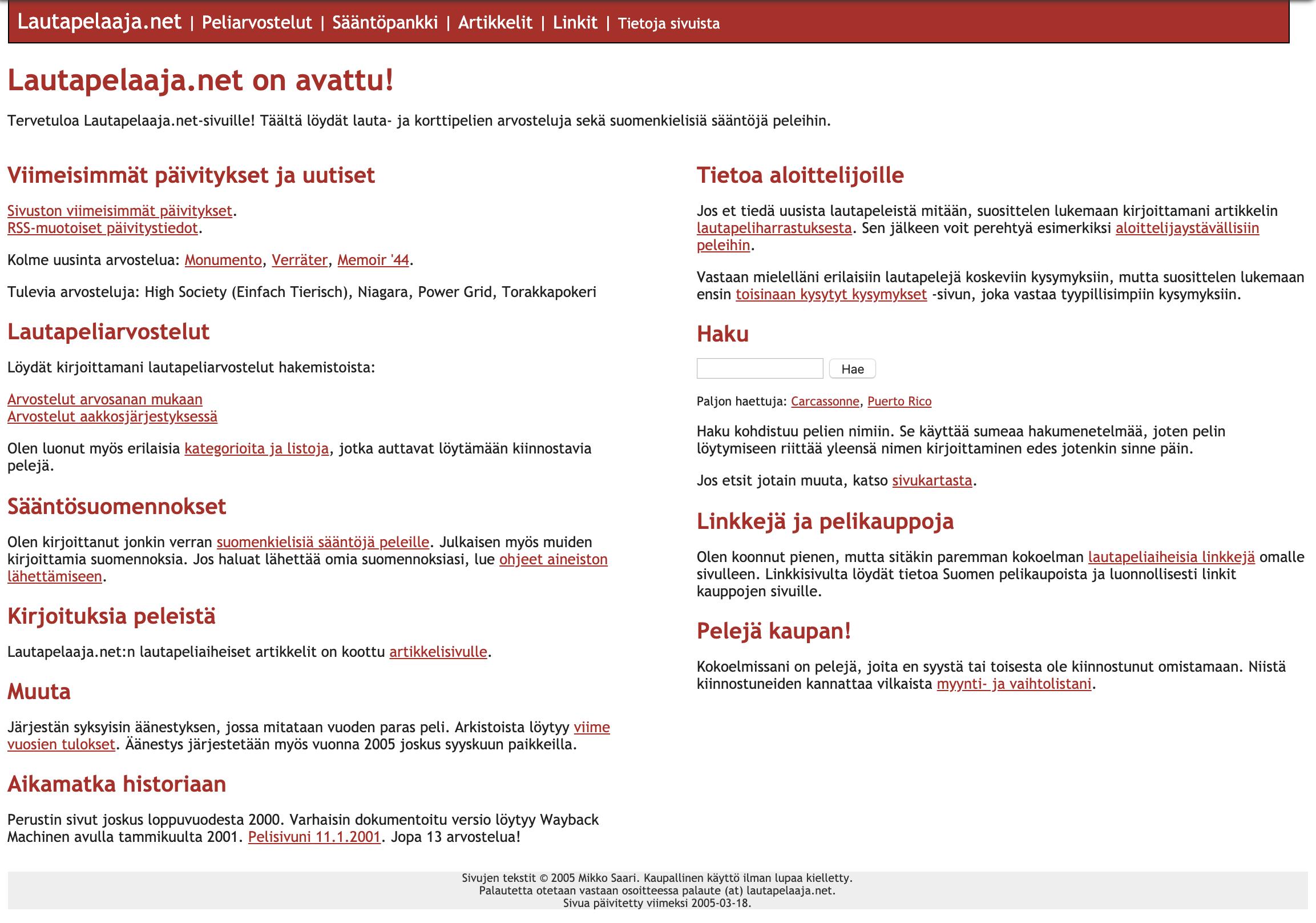 Ruutukaappaus Lautapelaaja.net-sivustolta maaliskuulta 2005.
