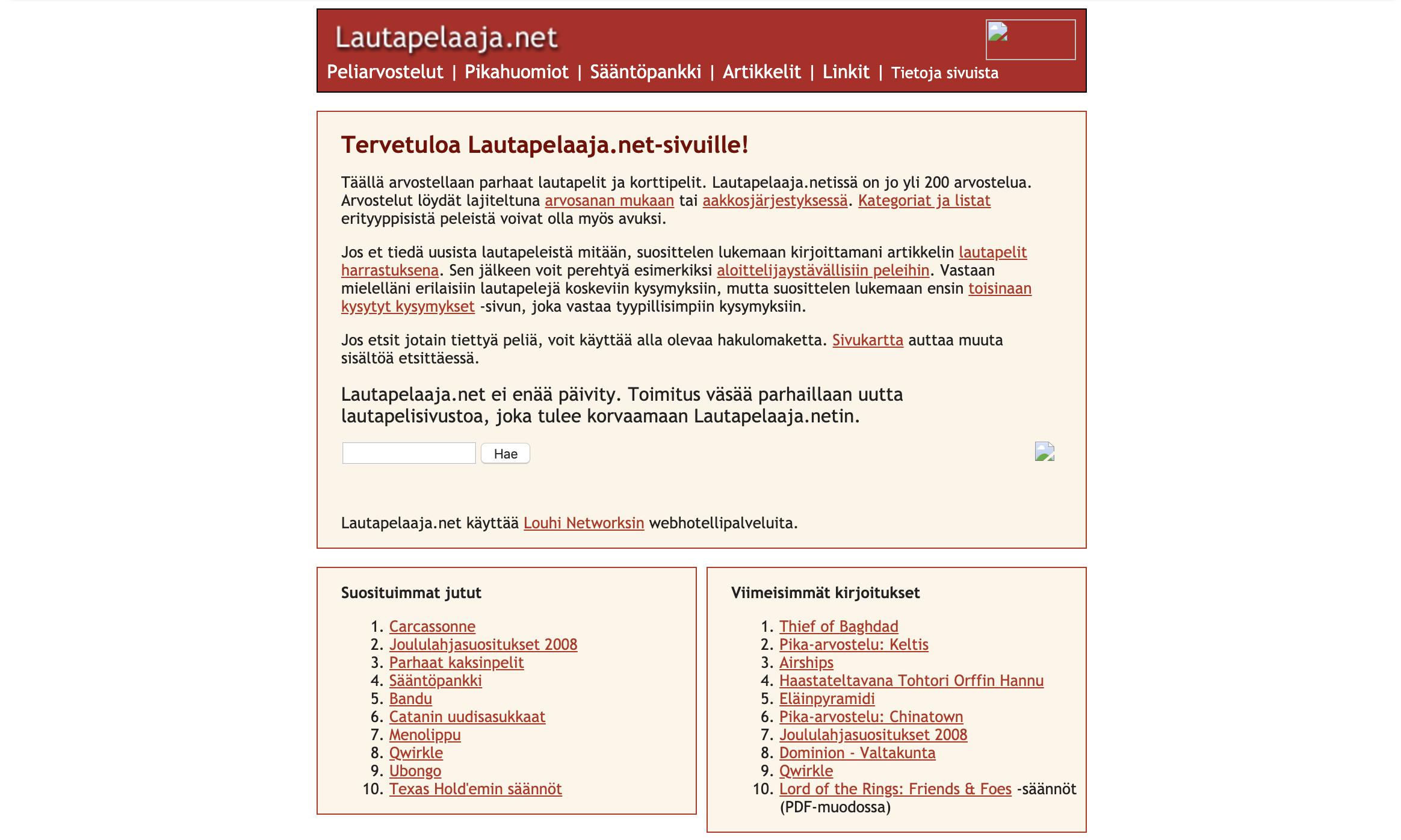 Ruutukaappaus Lautapelaaja.net-sivustolta toukokuulta 2009.