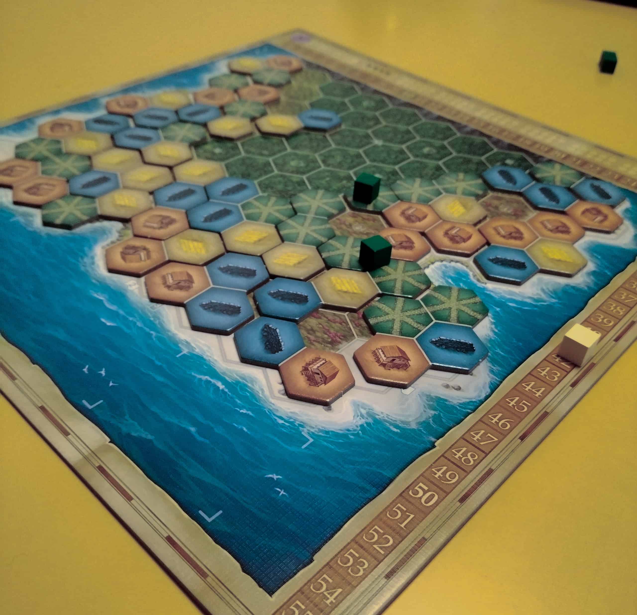 Lähikuva pelaajan laudasta, jossa kartalle on muodostunut pitkiä polkuja viidakkoon.