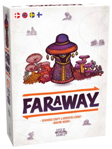 Farawayn kannessa on viittaan ja isoon hattuun pukeutunut mystinen hahmo, taustallaan isoja fantasiasieniä.