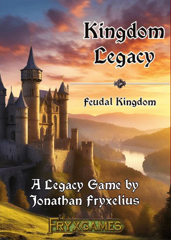 Kingdom Legacy: Feudal Kingdom -pelin kannessa on ilta-auringossa paistatteleva korkeatorninen linna, joka tuo mieleen Reinin jokilaakson linnat.