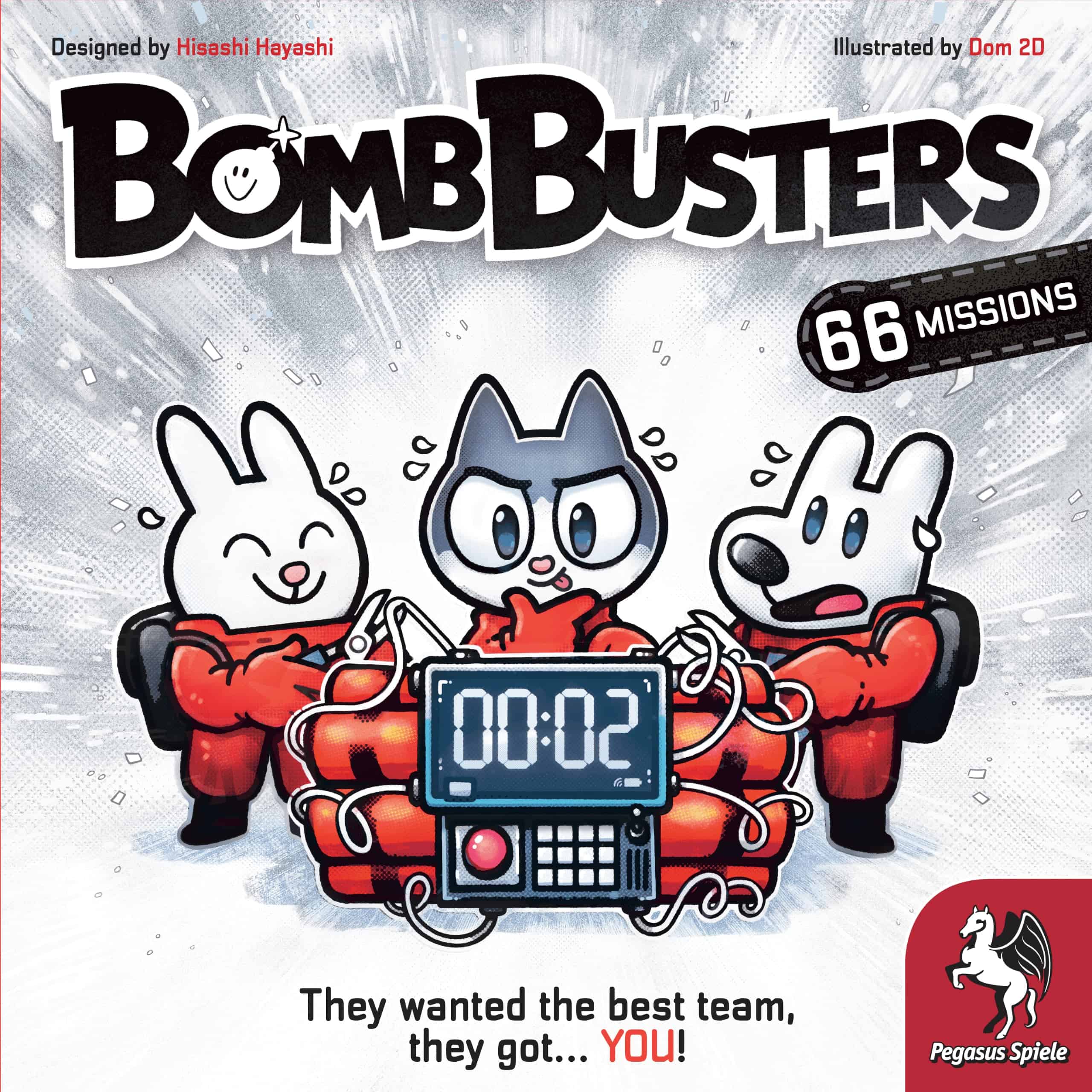 Bomb Busters -pelin kannessa on kolme pomminpurkuhaalareihin pukeutunutta eläinhahmoa aikapommin äärellä. Aikapommin näytössä on kaksi sekuntia jäljellä.