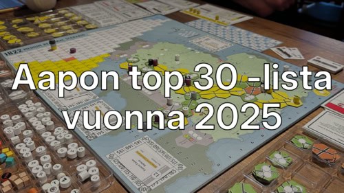 Aapon top 30 -lista vuonna 2025, taustalla kuva 1822-pelin pelilaudasta.