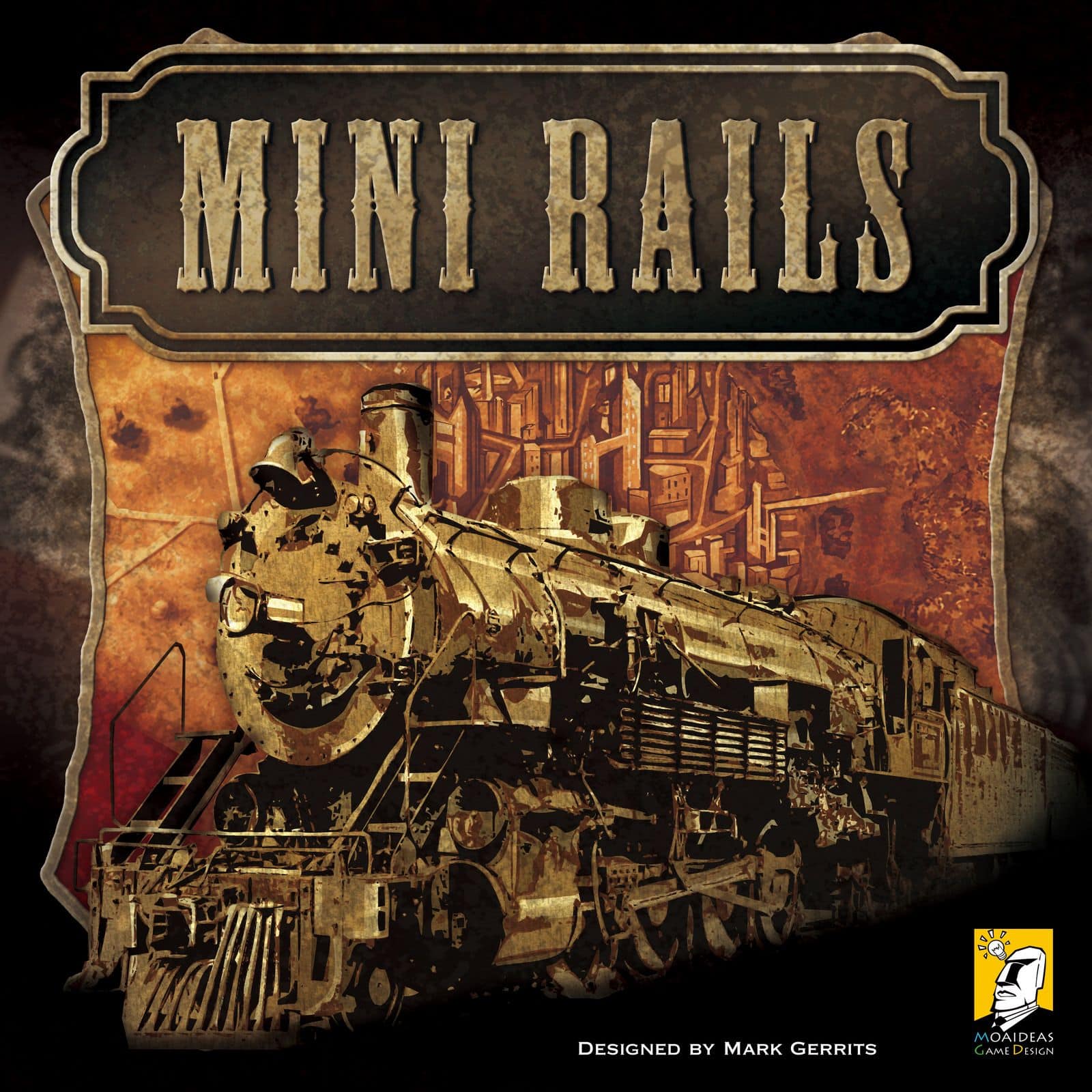 Mini Rails -pelin kannessa on vanhanaikaisen höyryveturin kuva.