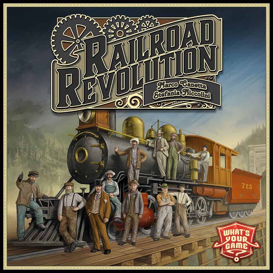 Railroad Revolutionin kannessa on piirros höyryveturista, jonka edessä ja ympärillä on kymmenen miehen porukka rautatietyöläisiä ja isompia herroja.