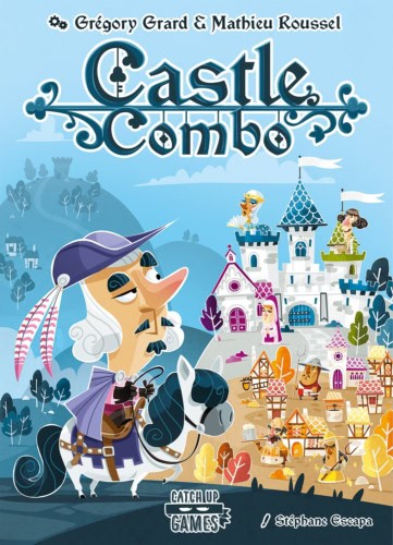 Castle Combo -pelin kannessa on etualalla ratsastava pitkänenäinen mies violetissa sulkahatussa ja viitassa. Taustalla näkyy mäen juurella kylä maalaisineen ja majatalonisäntineen ja mäen laella kirkko ja linna aatelisineen ja nunnineen.