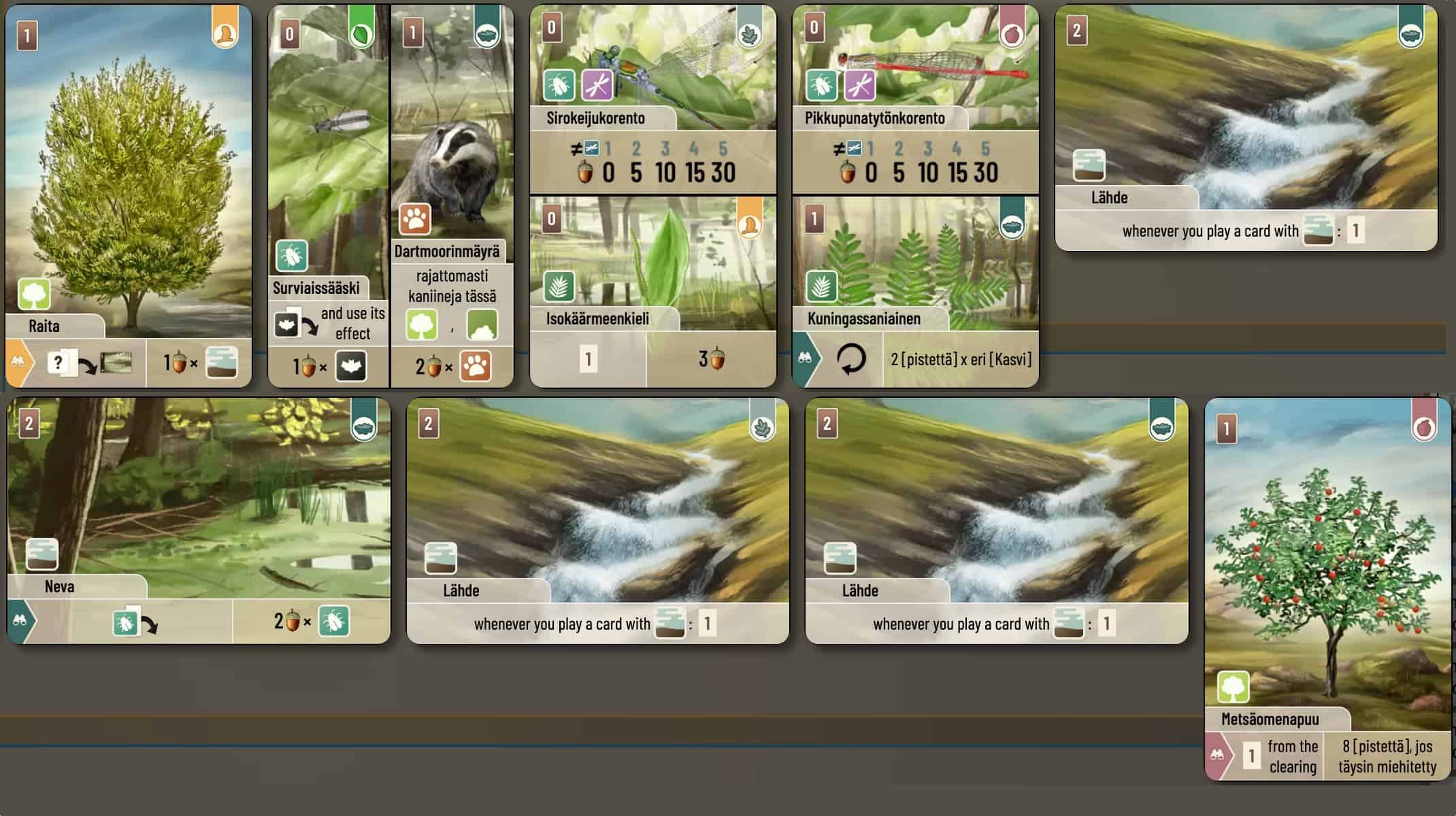 Yhdeksän kortin käsi Dartmoorissa, kädessä kolme Fountainhead-korttia.