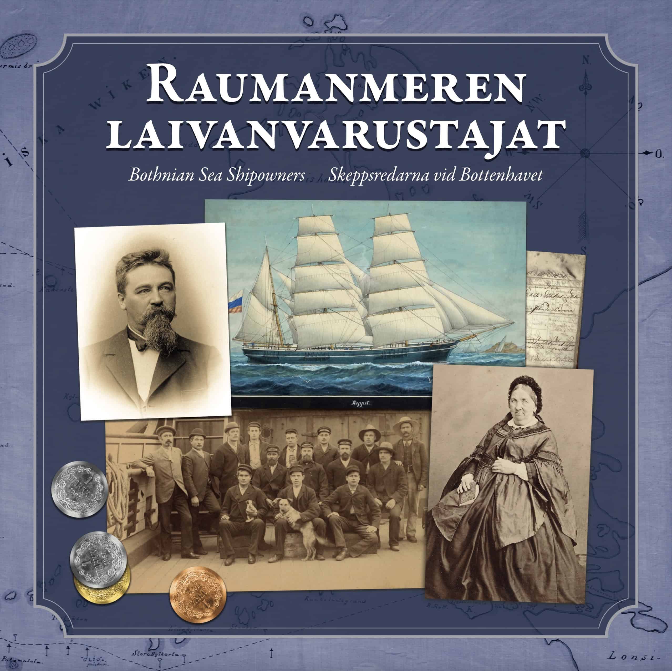 Raumanmeren laivanvarustajat -pelin kannessa on vanhoja valokuvia: parrakkaan miehen muotokuva, runsaisiin vaatteisiin pukeutunut nainen, laivan miehistö laivan kannella, vanhaa kirjoitusta. Lisäksi on piirros isosta kolmimastoaluksesta.