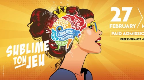 Cannes'n pelimessujen tunnuskuva, jossa keltaisen säteittäisen taustan päällä on piirros naisen sivuprofiilista. Naisen pään kohdalla on piirros aivoista, joissa on eri alueita merkitty eri väreillä ja ranskankielisin tekstein ("action", "passion", "réflexion", "création", "fusion", "connexions", "émotions", "évolution"). Vasemmalla lukee isolla "Sublime ton Jeu" ja oikealla näkyy osa päivämäärätiedoista.