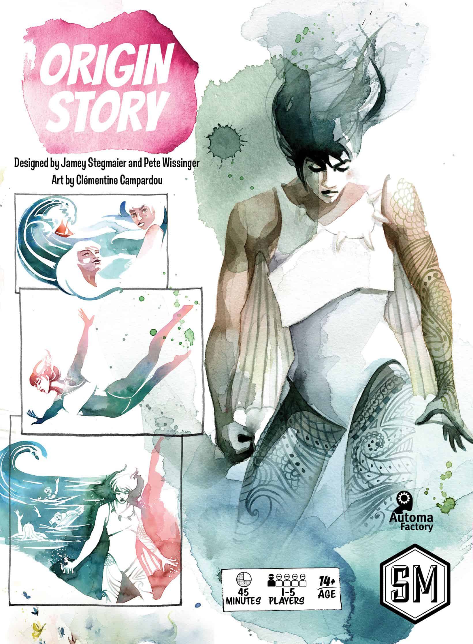 Origin Storyn kannessa on vesivärimaalaus ihmishahmosta, jolla on laajoja tatuointeja raajoissaan. Vieressä on kolme sarjakuvaruutua, joissa kuvataan aallon uhkaamaa purjevenettä, veteen hyppäävää ihmistä ja veden varassa olevia ihmisiä.