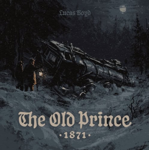 The Old Prince 1871:n kannessa on synkkä maalaus raiteiltaan suistuneesta veturista yöllä.