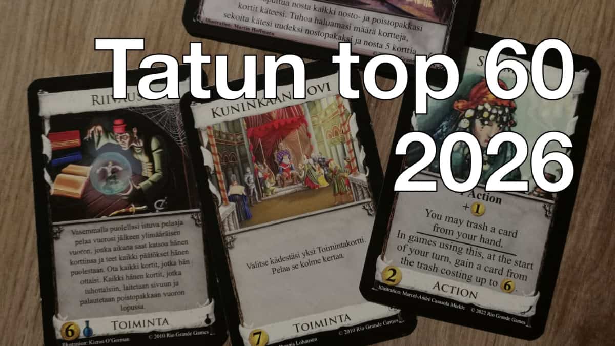 Tatun top 60 -lista vuonna 2026. Kuvassa taustalla Dominionin kortteja.