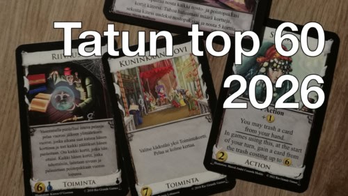 Tatun top 60 -lista vuonna 2026. Kuvassa taustalla Dominionin kortteja.