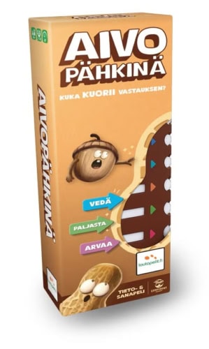 Aivopähkinän kannessa on tammenterho- ja maapähkinähahmot.
