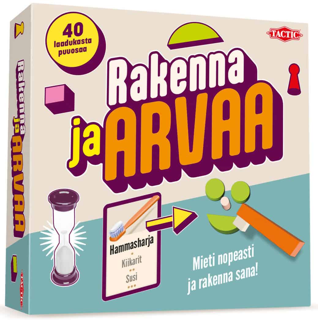 Rakenna ja arvaa -pelin kannessa on piirros siitä, miten palikoista voi rakentaa hammasharjan.