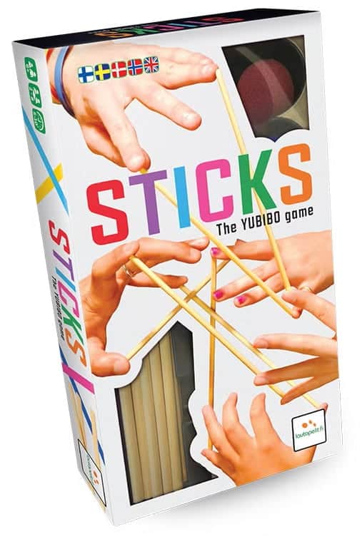 Sticksin laatikon kannessa on kuva käsistä pitelemässä tikkuja sormien välissä.